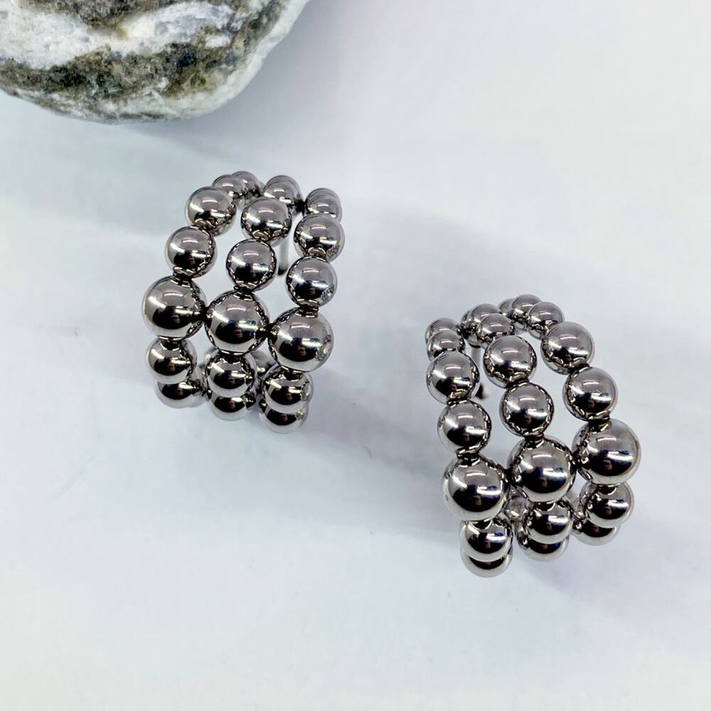 NEW Silver Bubble Hoop Earrings - Picture 6 of 12